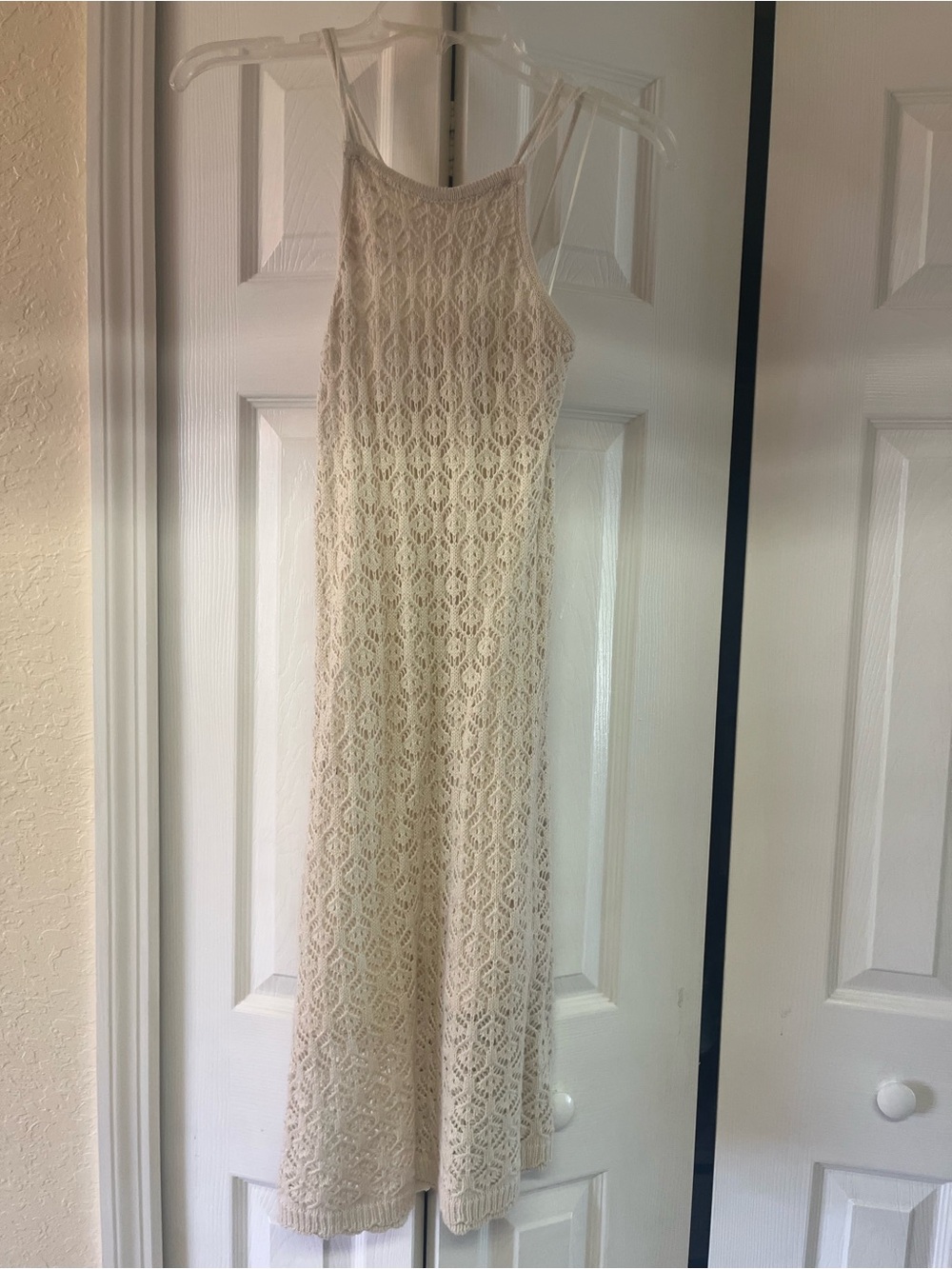 Freshman Cream Crochet Maxi Dress with Slim Straps